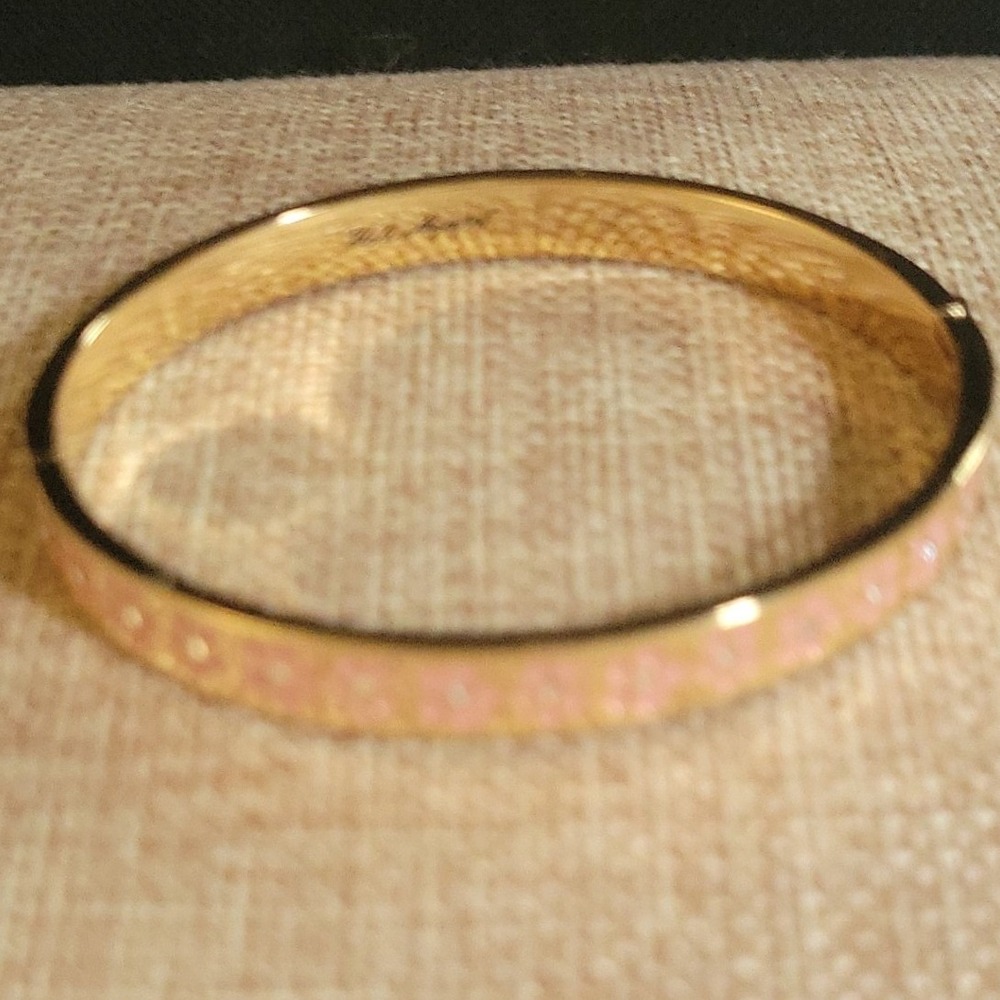 Karl Lagerfeld Pink Enamel Gold Floral Crystal Hinge Bangle 2.25" Coquette